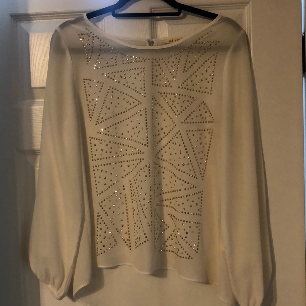 Silver and gold studded cream blouse